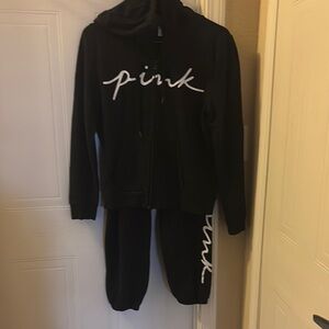Victoria's Secret Pink Black Hoodie and Joggers Set